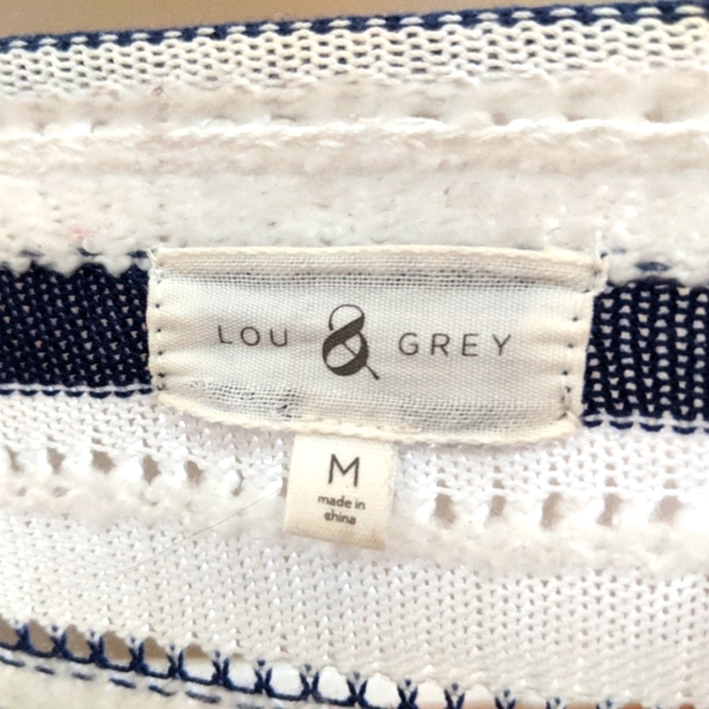 Lou & Grey Striped Sweater Size M, Navy Cream - Picture 4 of 9